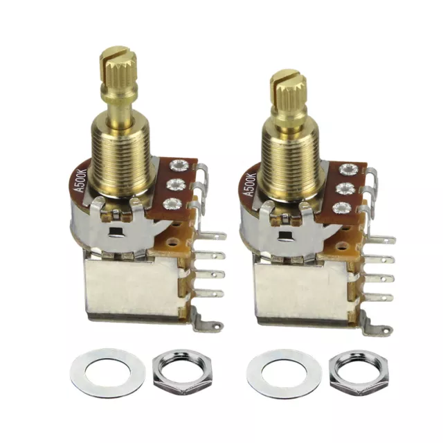 2PCS Log A500K Copper Guitar Potentiometer Audio Taper Control Switch Long Shaft