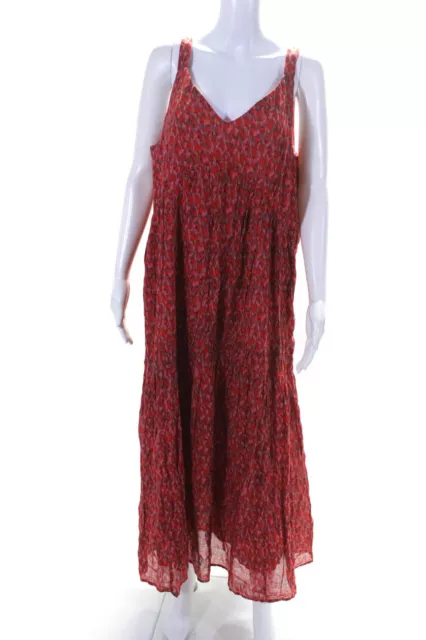 Joie Womens Sleeveless Tiered V Neck Long Tank Shift Maxi Dress Red Pink Size XL