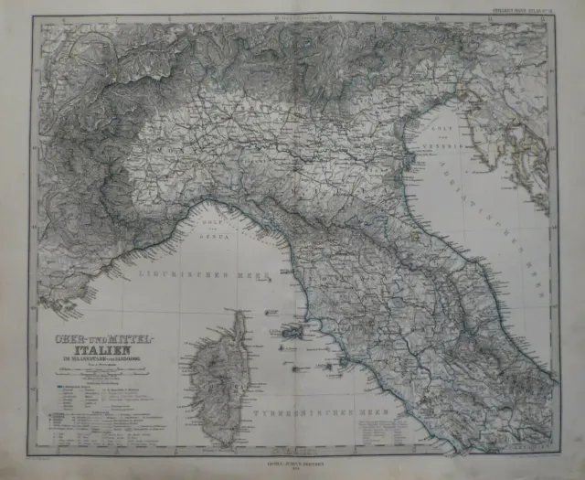 Landkarte Stieler von Ober- und Mittel - Italien, Gotha Perthes 1874