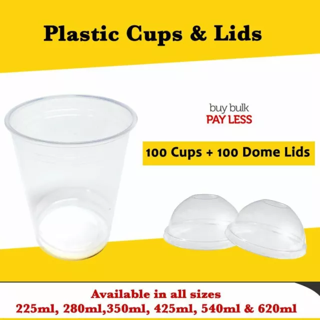 Reusable Plastic Cold Drink Cup W/Dome Lids 100Pk Iced Coffee Smoothies Cups