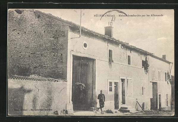 CPA Mecrin, Maison bombardee par les Allemands 1915