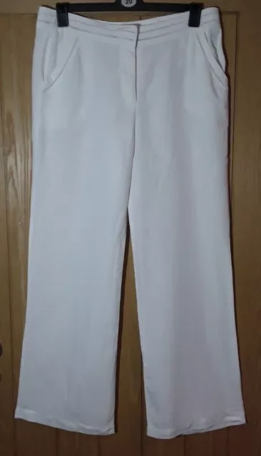 WHITE LINEN MIX TROUSERS long length flat front pockets Size 16