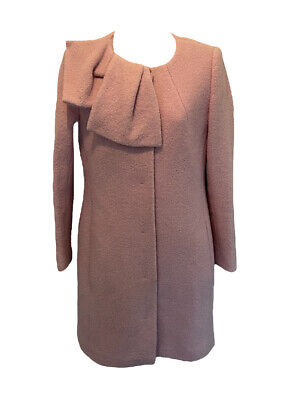 Ted Baker Ellmida Pink Wool Blend Colarless Lace Lining Bow Coat Size 1 UK 8