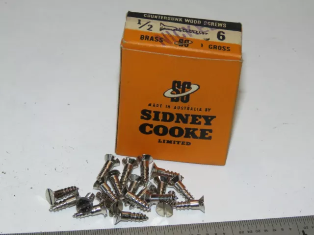 1/2" x 6g Brass Nickel Countersunk Wood Screws Slot Qty 20 Sidney Cooke Aus. NOS