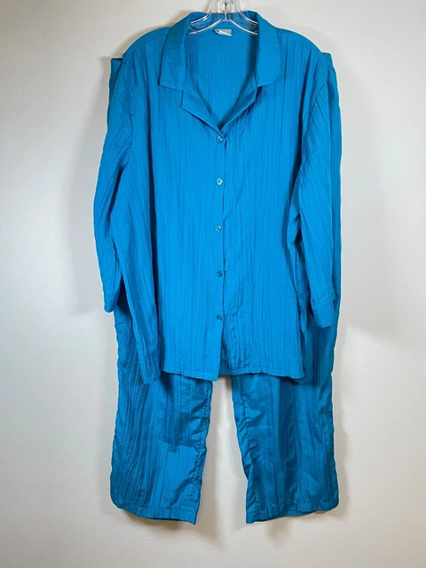 Sara Morgan For Haband 2 Piece Set Womens 3X Button Front Top Pants Blue READ