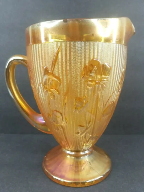 Jeannette Depression Carnival Amber Pitcher Vintage Marigold LG Iridescent Glass