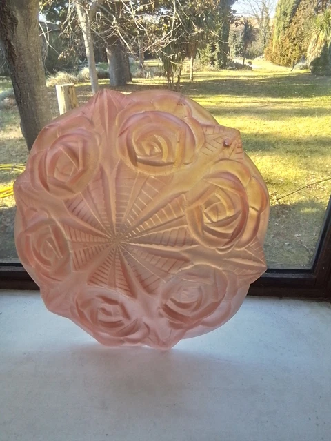 Lampe De Fée Photophore Bergère De France - Verre Dépoli Rose - Art Déco