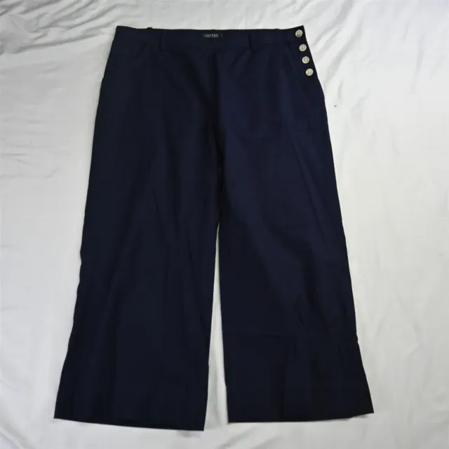 Lauren Ralph Lauren 16 Navy Blue 100% Cotton Wide Leg Cropped Womens Dress Pants