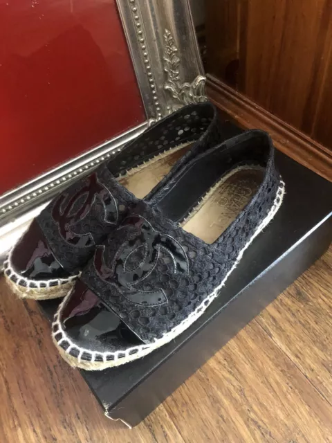 Chanel Espadrilles Black Lace Size 36 & Shoe Box. 2