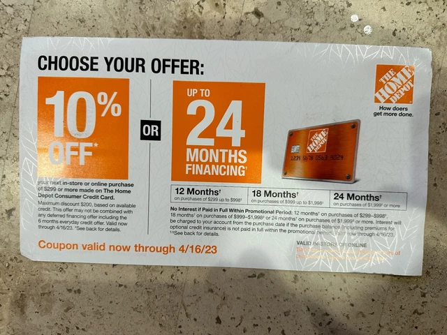 HOME DEPOT 10% OFF ONLINE/IN-STORE $200 VALUe until 4/16/23 W/HD Card