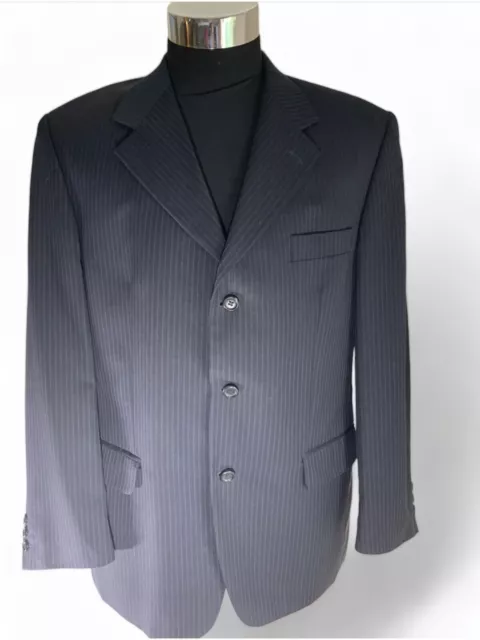 Burton Menswear Size 42” Pinstripe Jacket Navy Blue Wool Rich Mix Single Breast