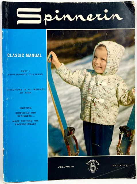 Spinnerin Classic Manual 151 1966 libro de patrones de tejido niños 0-8 años de colección 13301
