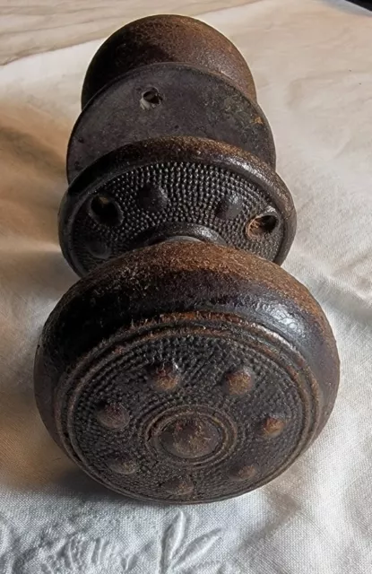 Antique Ornate Raised Pattern Metal & Leather Door Knob Set Victorian