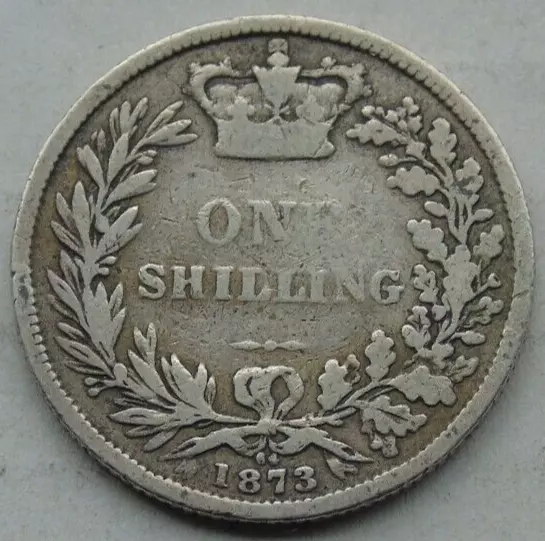 1873 die 64 Queen Victoria Young Head Silver Shilling, Some Good Detail S3906A