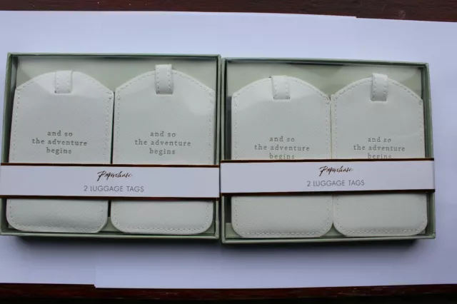 4 Paperchase Luxury Luggage Tags gift box "and so the adventure begins" in white