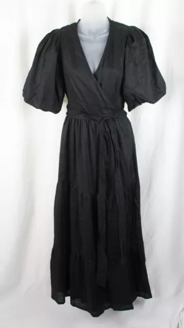 Faithfull The Brand Women's Black Short Sleeve Maxi Wrap Dress Size US 4