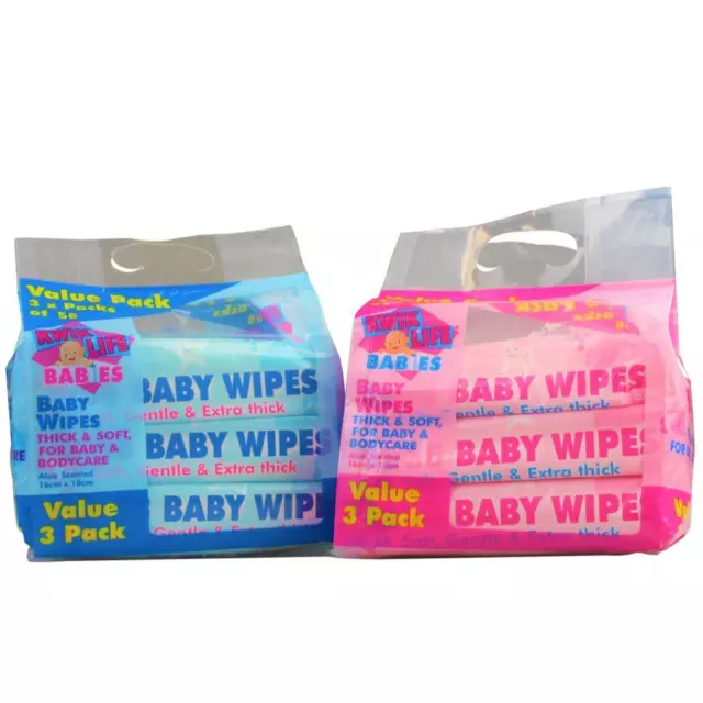 3 x Kwik Life Baby Wipes Aloe Scented Pack of 56 (162 wipes) 16 x 18 cm Bulk Lot