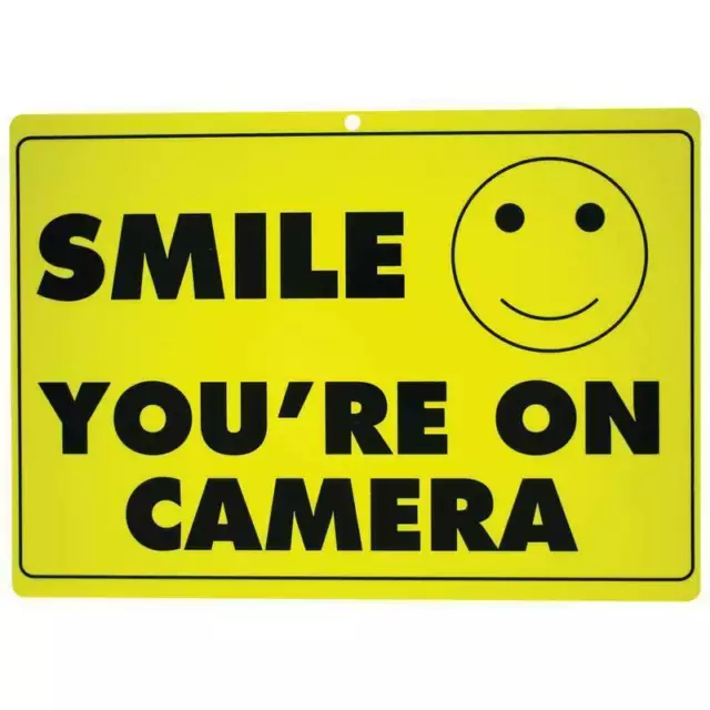 2Pc Smile You're On Camera Yellow Sign Cctv Video Security Surveillance Durable