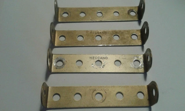 Lot De 2 Bandes Coudées Meccano - 140x12 Mm - 11 Trous - Métal Zingué - Occasion Comme Neuf
