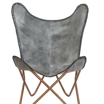 Gray Color Handmade Leather Stitch Butterfly Golden Full Folding Relax Arm chair