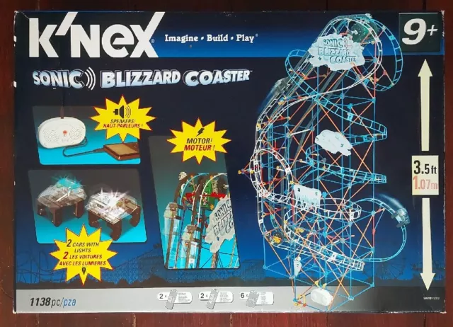 RARE K NEX KNEX Sonic Blizzard Coaster 1138pc speakers 2 cars