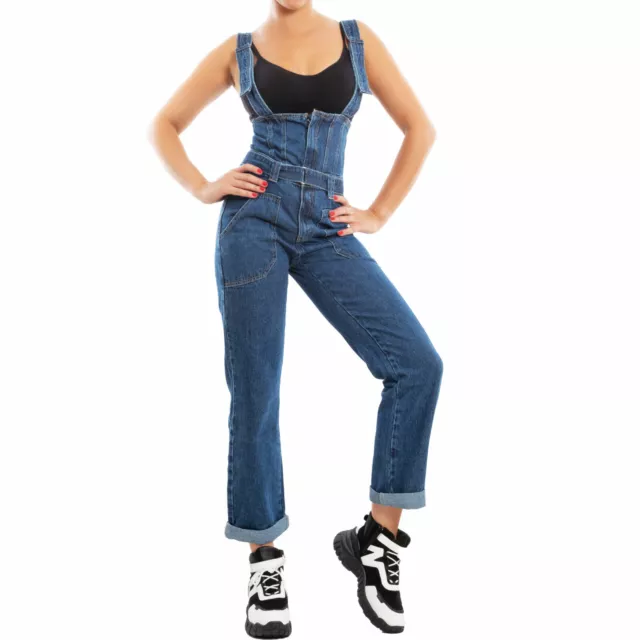 Salopette jeans donna overall tuta intera jumpsuit pantaloni TOOCOOL F3448