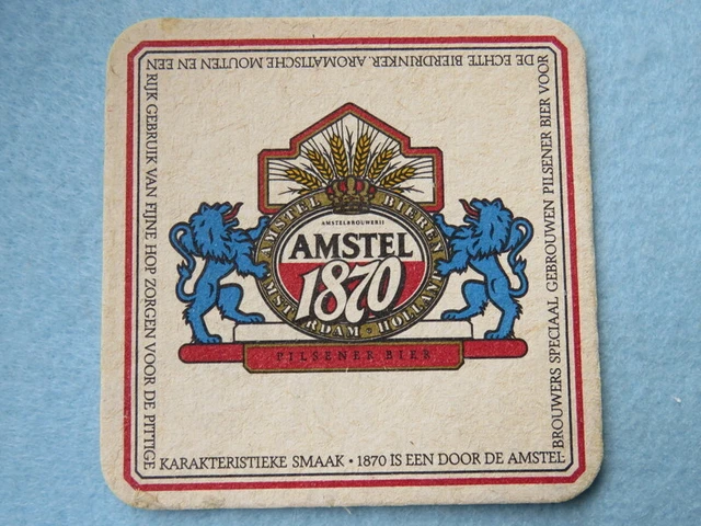 Vintage DUTCH Beer Coaster: AMSTEL Brewery Pilsener Bier Since 1870; NETHERLANDS