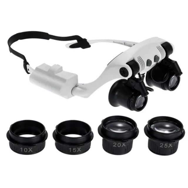 Double Eye Jewelry Watch Repair Magnifier Loupe Glasses With LED Light 8 Lens C