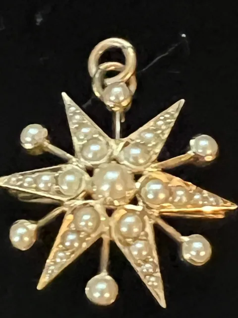 Antique 15ct.Gold Victorian Starburst Pendant/Brooch Seed Pearls  C.1890's