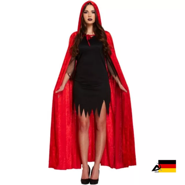 DA ROT SAMT VELVET UMHANG cape Halloween Fasching Verkleiden Zaubererin Hexe