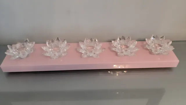 JM by Julien Macdonald Large Lotus Flower Crystal Candle Holder Pink Gloss
