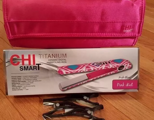 CHI Smart Pink iKat Volumizing Styling Iron, Pouch & Clips NIB!