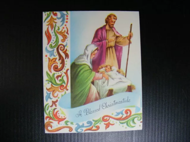 1940's 1950's "Mary - Baby Jesus & Joseph" A Pollyanna Xmas Card  W/Env UNUSED