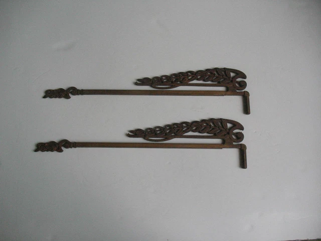 Antique Pair Of Cast Iron Brass Finish Adjustable Swing Arm Drapery Hanging Rods