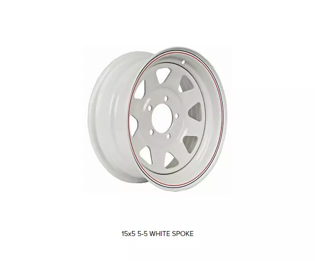 15x5 5-5 White Spoked Steel Trailer Wheel  - White with Pin Stripes