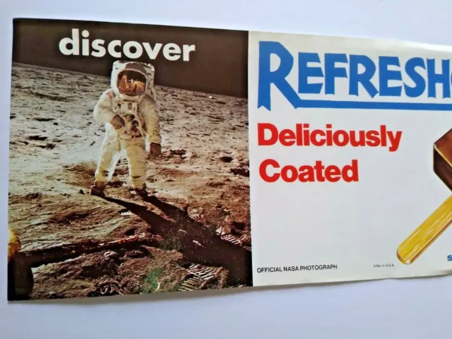 Refresho Ice Cream Bar Vintage 1971 Paper Sign With NASA Astronaut Artwork