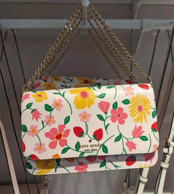 NWT Kate Spade KG735 Madison Strawberry Garden Printed Flap Convertible...