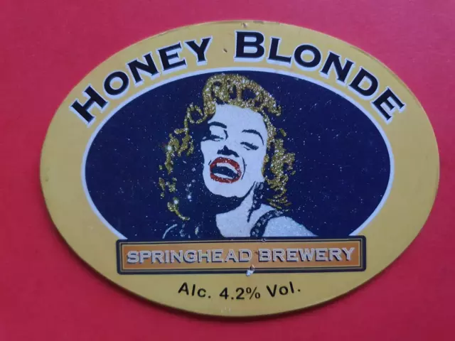 Beer pump clip badge SPRINGHEAD brewery HONEY BLONDE ale CLOSED Marilyn Monroe