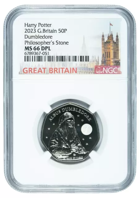 2023 50p Great Britain Harry Potter Dumbledore NGC MS66 King Charles #3/4 in Set