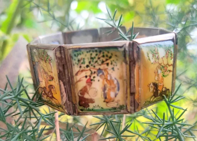 Hand-Painted Vintage Islamic Mother of Pearl 8 Panel Persian Story Bracelet