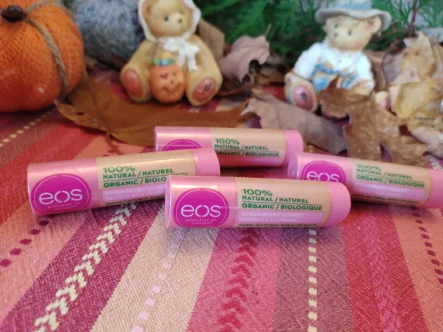 4 ~ EOS 100% Natural Organic Lip Balm Strawberry Sorbet Flavor 0.14 oz each new