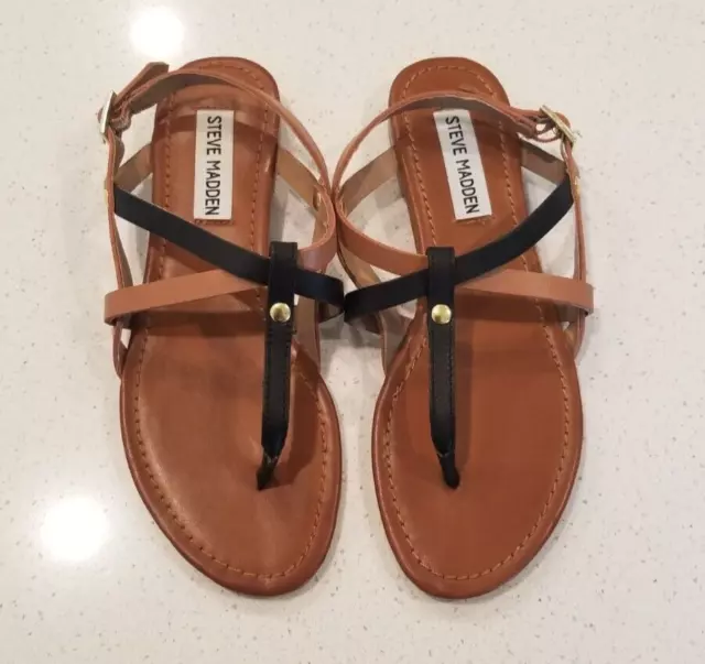 Steve Madden Women's Size 6 Leather Brown and Black Strap Sandal