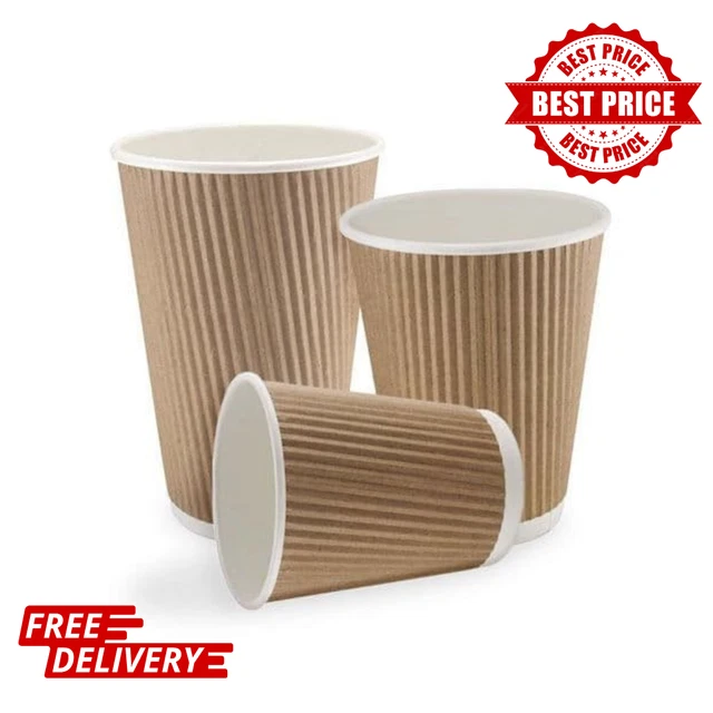 DISPOSABLE TAKEAWAY COFFEE Cups Kraft Triple Wall Hot Drink Cups 8oz ...
