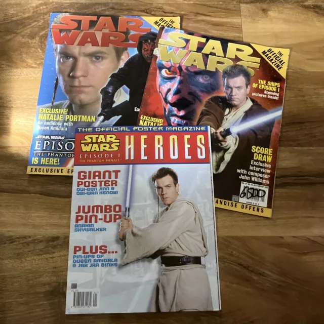 STAR WARS EPISODE 1 THE PHANTOM MENACE TPM TOPPS POSTER MAGAZINE HEROES + 2 more