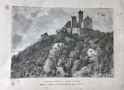 Castello di Wartburg Veduta Complessiva Stampa Antica Germania 1894 