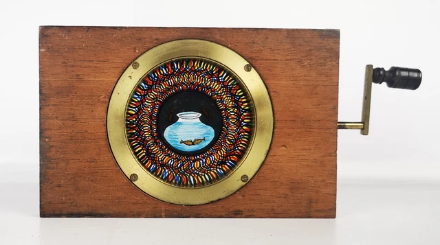 Rare Victorian Hand Painted Rackwork Magic Lantern  Slide / Goldfish Bowl