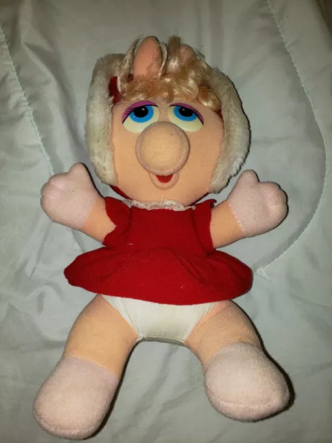 Miss Piggy Muppet Babies Plush 10" Vintage 1987 Stuffed Animal Red Christmas
