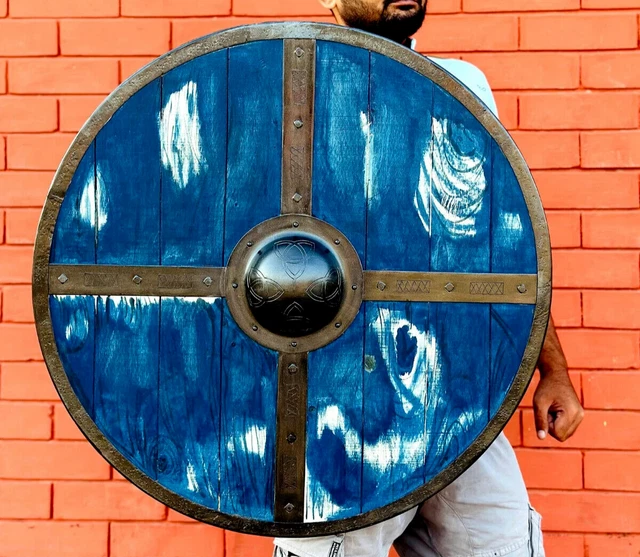 Battle-Ready Viking Shield: Valhalla Wooden Shield with Heavy Metal Fittings Gif