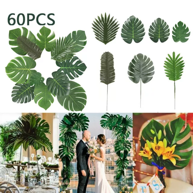 60X Tropical Artificial Palm Leaves Hawaiian Luau Jungle Beach Theme Party Decor