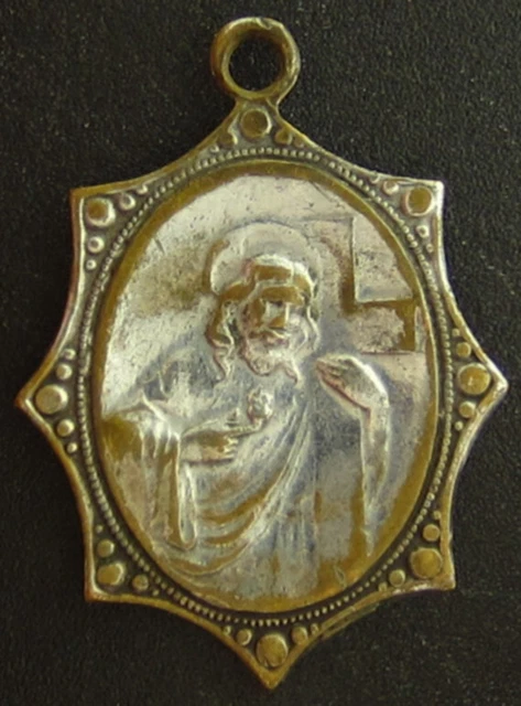 VINTAGE SACRED HEART of Jesus Holding Cross Virgin Mary Medal Religious ...